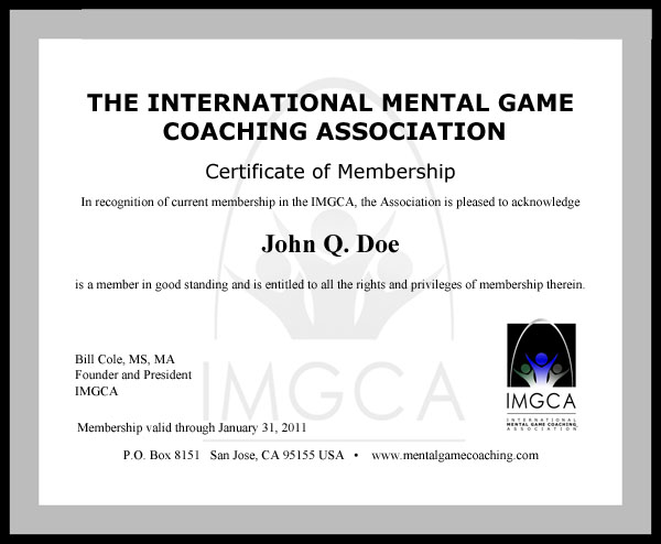 Sample IMGCA Membership Certificate