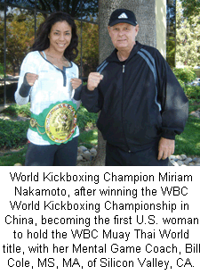 Miriam Nakamoto, world kickboxing champion, with Mental Game Coach Bill Cole